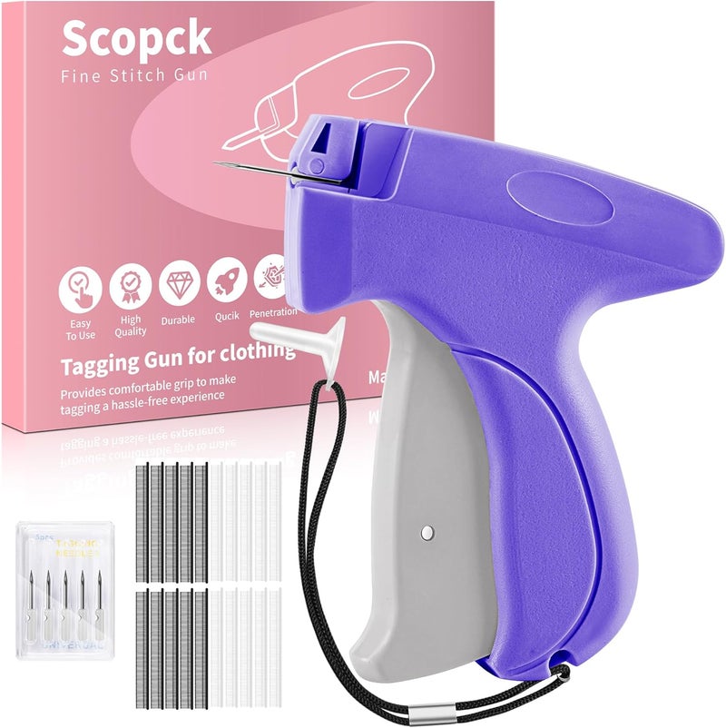 Scopck Stitch Gun for Clothes - Handheld Stitch Gun Quick Clothing Fixer - Tagging Gun - Includes 6 Needle, 1000 Black Fasteners & 1000 White Fasteners (Pink/Orange) - Image 1